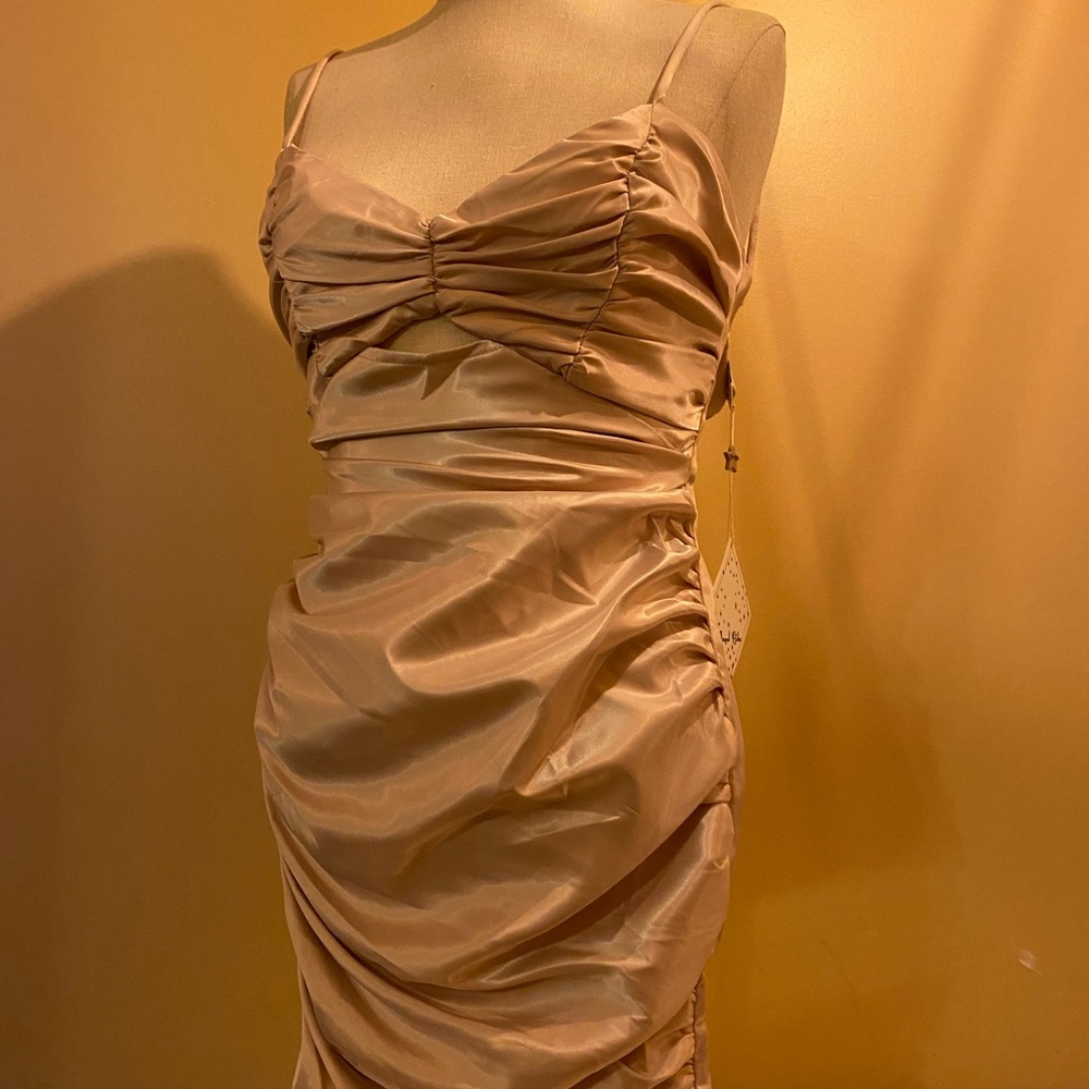 Angel Biba Blush Ruched Midi Dress size small with cut out accent
